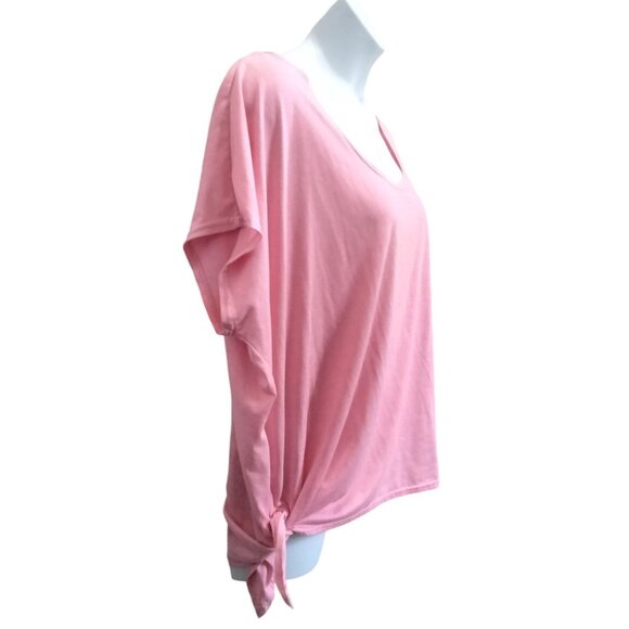 Pro Player Plus Size 3X Pink Side Tie Scoop Neck Short Sleeve Tee Casual Top - Picture 3 of 6